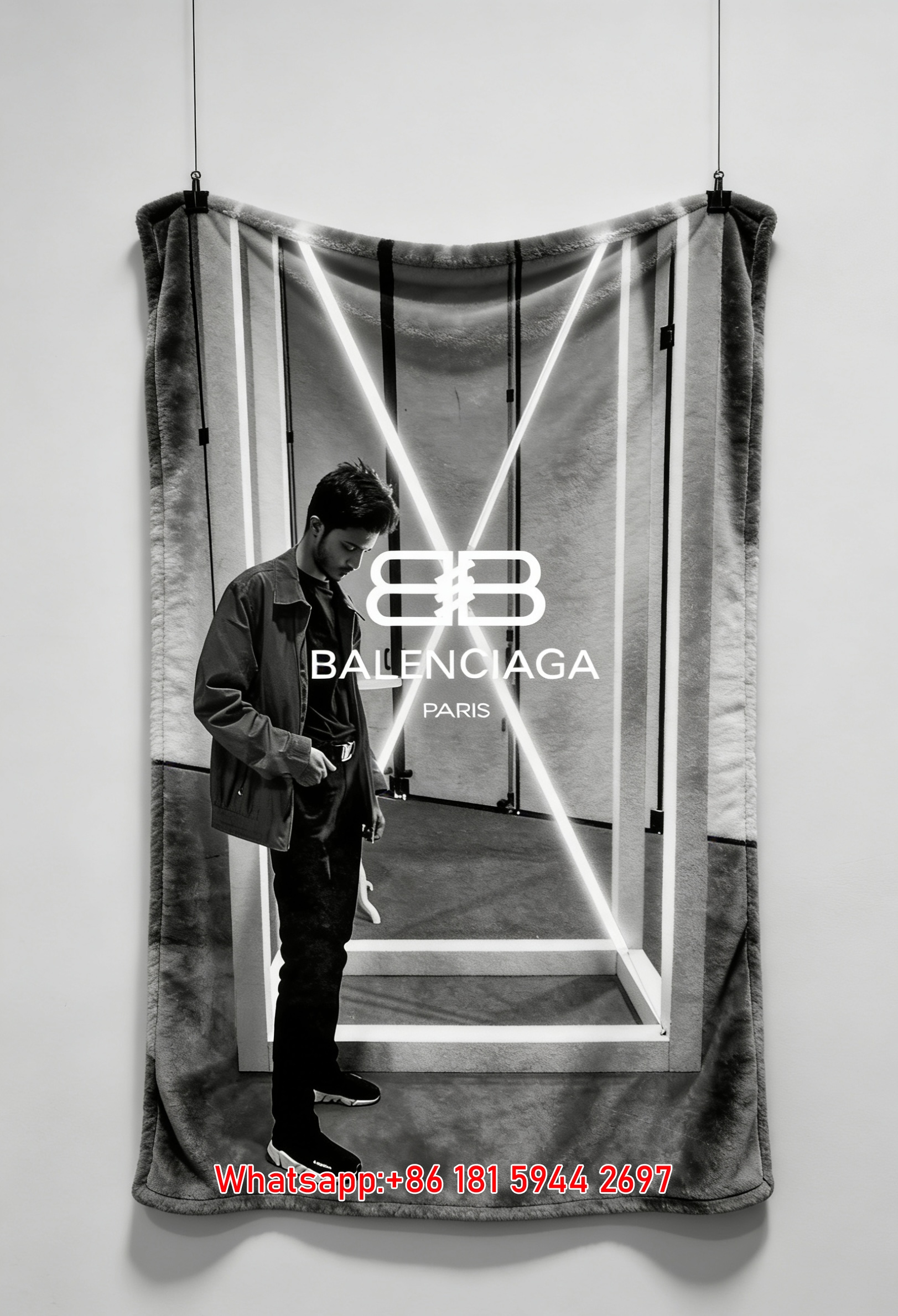Balenciaga Paris Neon Mirror Flannel Sofa Throw Blanket for Wall Hanging BA083